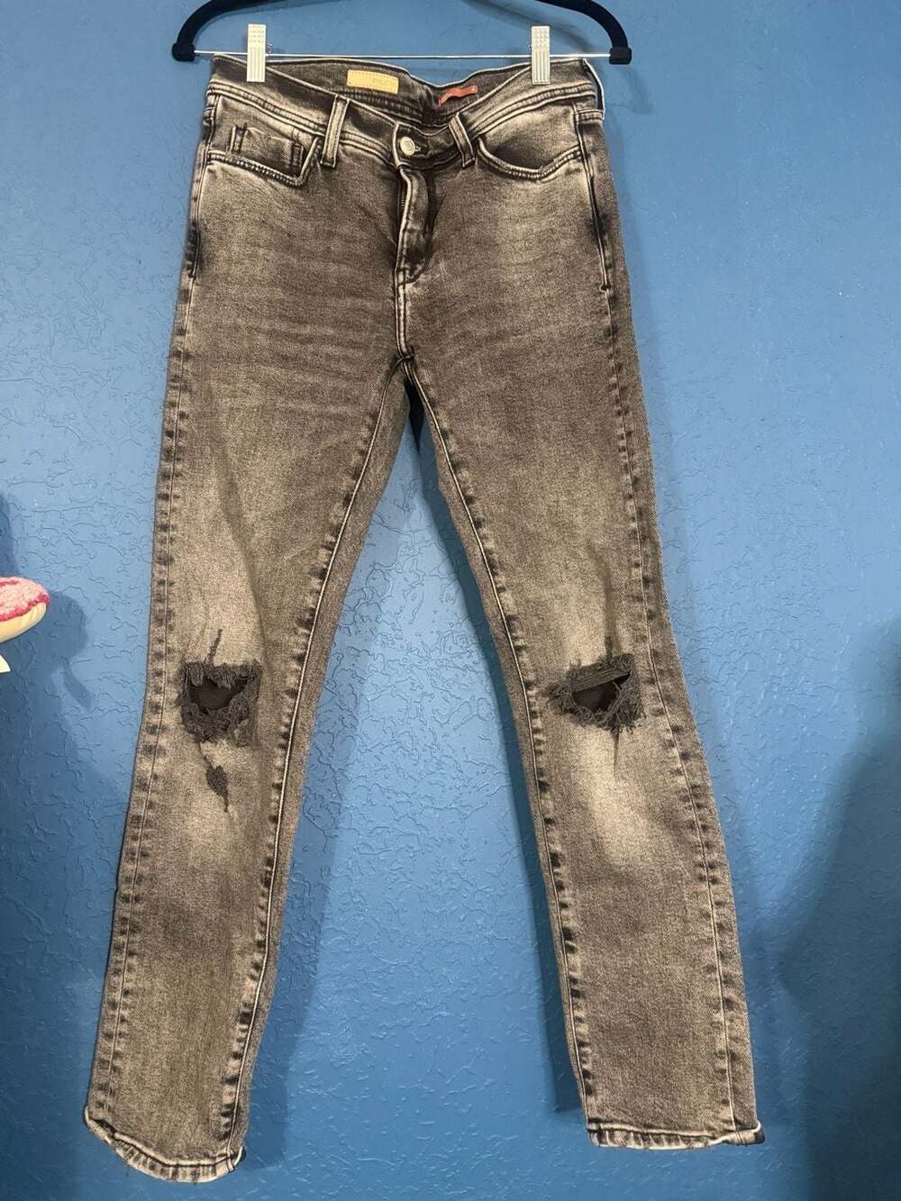 Pilcro Anthropologie Size 26 Black Acid Wash Distressed Slim Boyfriend Jeans